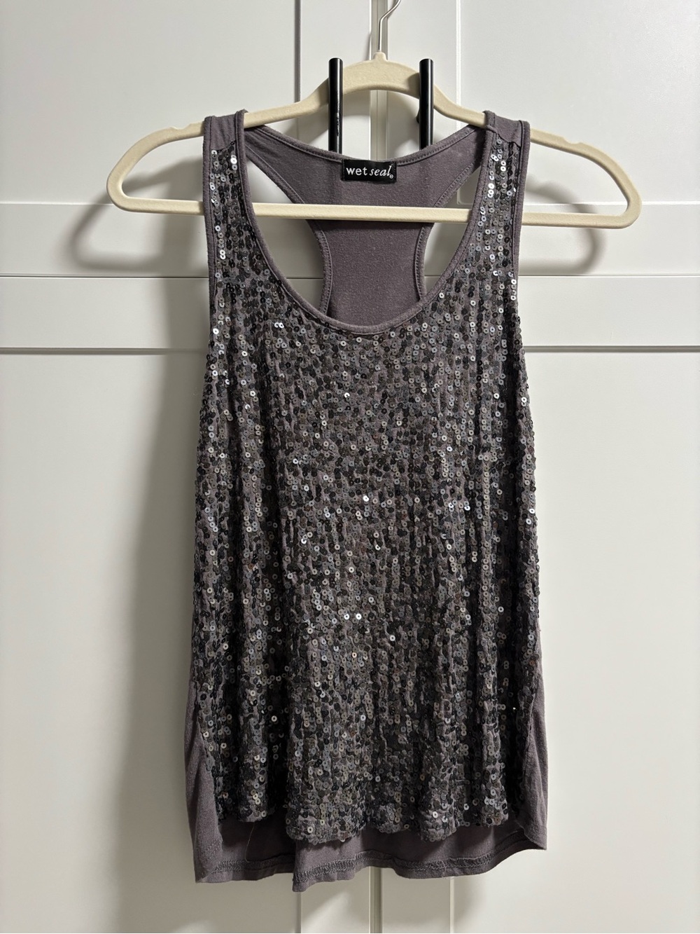 Wet Seal Gray Sequin Racerback Tank Top Women's Size Medium